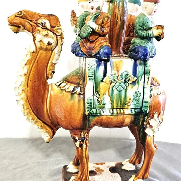 Vtg Chinese Glazed Tang Dynasty Style Pottery Sancai Camel With Musicians 14" - Picture 2 of 12